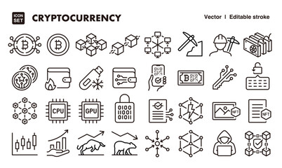 Cryptocurrency line icon set. Vector editable stroke icon.