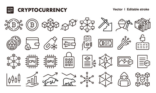 Cryptocurrency line icon set. Vector editable stroke icon.