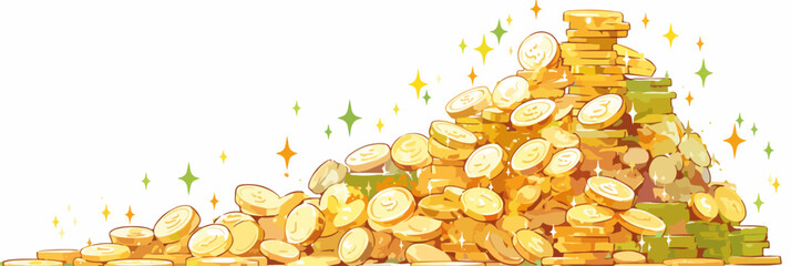 Ein großer Haufen goldener Münzen, der Reichtum und finanzielle Sicherheit darstellt, funkelt auf einem weißen Hintergrund.