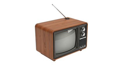 Vintage Wooden Television Set with Extendable Antenna Isolated on transparent background, png