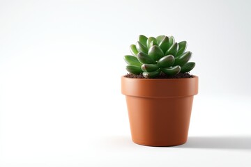Obraz premium A single, realistic, small potted succulent plant (e.g., echeveria). Isolated on a plain white background with a soft shadow. Perfect for decor, office, or minimal design.