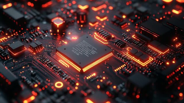 Close-up of a glowing circuit board with intricate details
