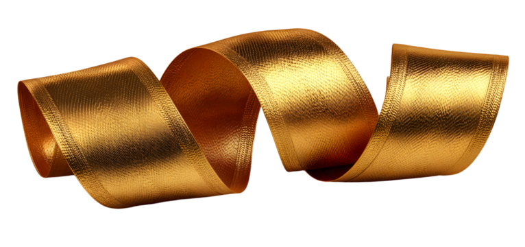 ribbon gold color Christmas ribbon with shadow, xmas wrap element template