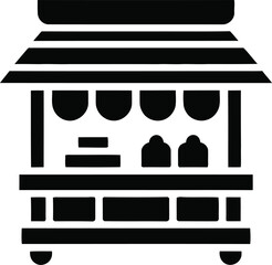 Market Stall Vector &ndash; Minimalist Black Silhouette of Vendor Cart with Bowls and Canopy for Street Food, Local Commerce, and Small Business Design Projects