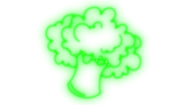 Abstract illustration of a stylized green broccoli or cloud-like organic shape with thin white outline details, symbolizing nature, growth, and fresh produce, isolated on transparent background