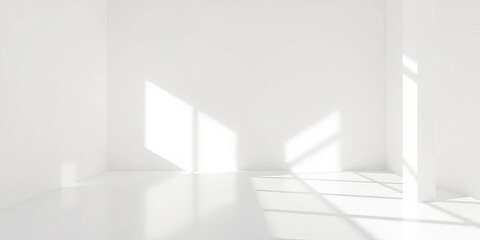 Empty minimalist room, stark white walls, geometric shadows,  hollow,  contrast