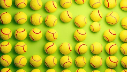 Pale green background with a repeating tennis ball pattern,   yellow green,   seamless pattern