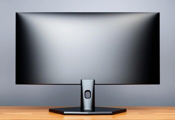 Sleek black LCD monitor stand, rear view, showcasing clean design and sturdy construction,  riser,  device