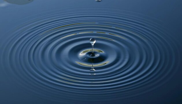 A single water droplet creates concentric ripples on a calm pond surface, a tranquil nature scene,  tranquil,  outdoor