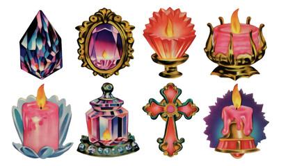 Colorful Candle Illustrations with Various Shapes and Styles on Transparent Background