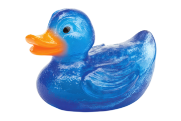 Blue Rubber Duck Toy with Orange Beak on Transparent Background
