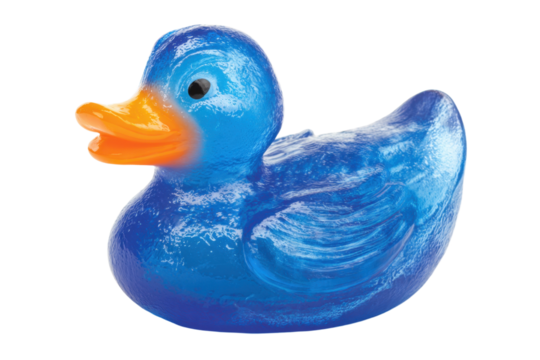 Blue Rubber Duck Toy with Orange Beak on Transparent Background