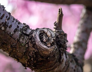 close-up old bark sakura tree