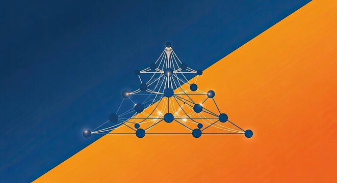 Abstract network on a split blue and orange background. - Powered by Adobe