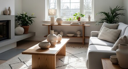 Modern living room showcases calm neutral tones and natural light for home decor inspiration, perfect for interior design mood boards and lifestyle content creation