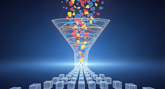 Data funnel processing information filtering and data transformation.
