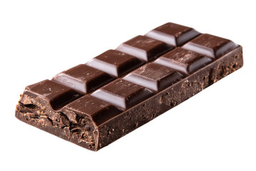 Dark Chocolate Bar with Square Segments on Plain Background