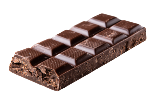 Dark Chocolate Bar with Square Segments on Plain Background
