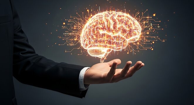 Innovative AI brain technology on display, showcasing bright modern future of neuroscience and artificial intelligence with stunning detail and professional appeal - Powered by Adobe