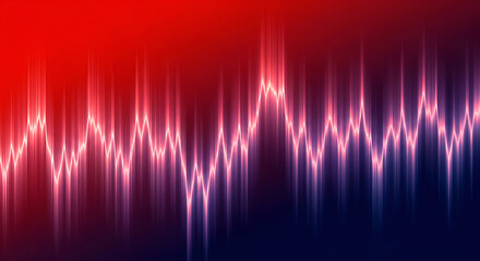 Abstract Glowing Waveform Against Red and Blue Gradient Background Depicting Sound