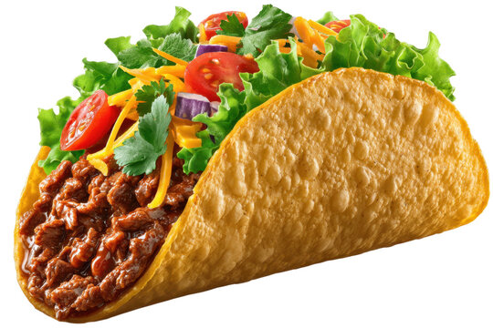 Delicious ground beef taco with fresh toppings and cheddar cheese - Powered by Adobe