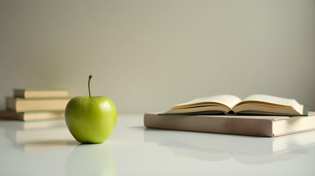 Desk Scene with Open Book and Green Apple
- Powered by Adobe