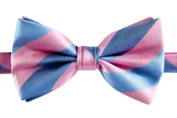 Blue and pink striped bow tie on transparent isolated background