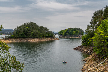 Scenery of Qiandao Thousand Islands lake on the cloudy day in Hangzhou, Zhejiang province, China