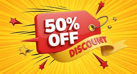 Limited time offer of 50 percent discount, available now for your business. Catchy advertising for seasonal sales events and special promotions today!