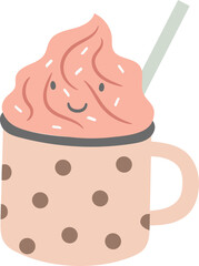 Cute Kawaii Hot Chocolate Mug With Pink Whipped Cream