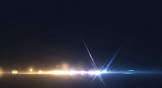 Abstract light streaks with lens flare effect on dark background.