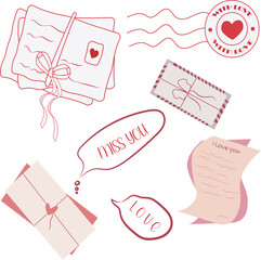 Set Of Cartoon Love Letters And Envelopes Vector Illustration