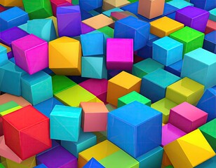 Obraz premium Multicolored stacked 3D cubes of various sizes