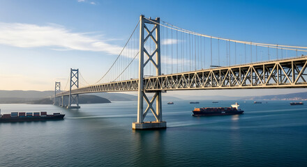 Suspension Bridge Over a Busy Waterway