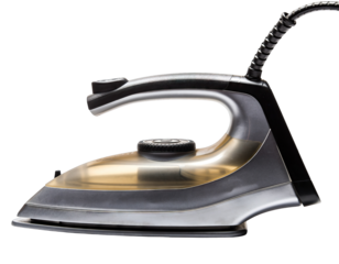 A Modern Electric Clothes Iron With A Translucent Water Reservoir And Black Handle Isolated On A White Background Showing A Clean Metallic Surface And Power Cord Attached