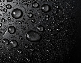 Water droplets glisten on a dark, textured surface