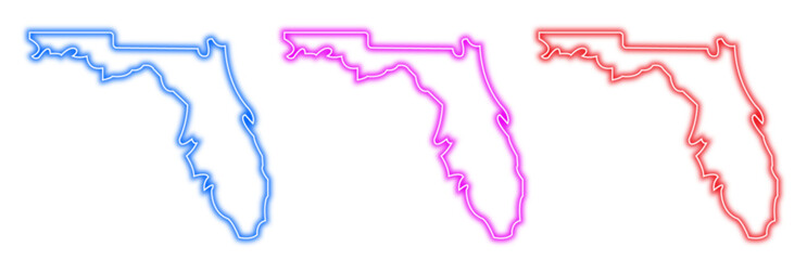 Set of colorful neon outlines of the state of florida isolated on a white background representing the geographical shape of the usa state for travel and tourism themes © Moynul Haque