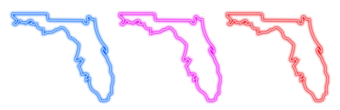 Set of colorful neon outlines of the state of florida isolated on a white background representing the geographical shape of the usa state for travel and tourism themes