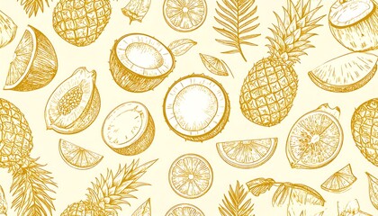 An illustration showcasing sketched tropical fruit on a cream background