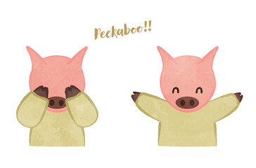 Cute pig playing peekaboo !!