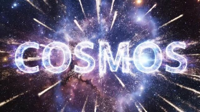 Vast Universe Display of Glowing Cosmos Text Animation.