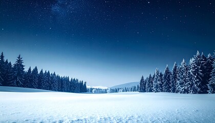 Fototapeta premium 星空と雪の森が広がる冬の夜景コピースペース 4kリアリスティック 