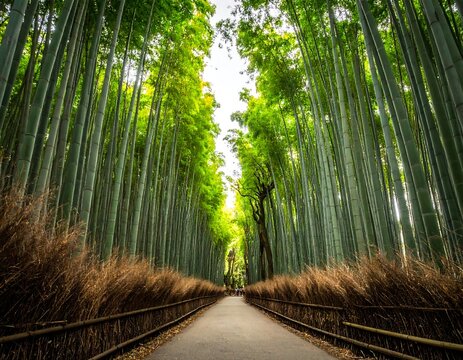 Lush bamboo forest walkway