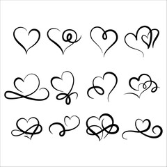elegant heart line art collation minimal romantic calligraphy design set   
