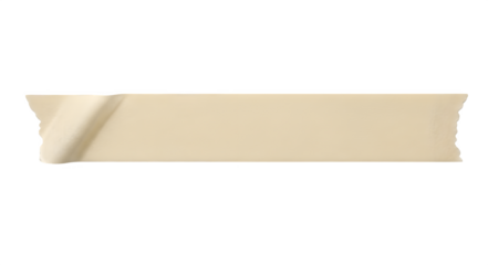 A single piece of beige masking tape with torn edges on a black background in a horizontal orientation on transparent background