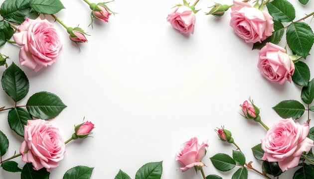 Elegant pink roses arranged on white background with perfect for celebrations.