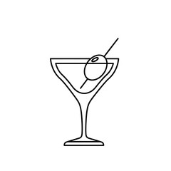Martini Glass Line Art – Vector Illustration of Cocktail with Olive Garnish