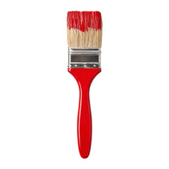 Paintbrush with red handle and bristles with vibrant red paint