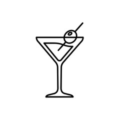 Martini Glass Line Art – Vector Illustration of Cocktail with Olive Garnish
