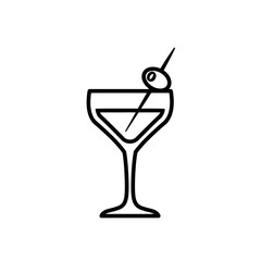 Martini Glass Line Art – Vector Illustration of Cocktail with Olive Garnish